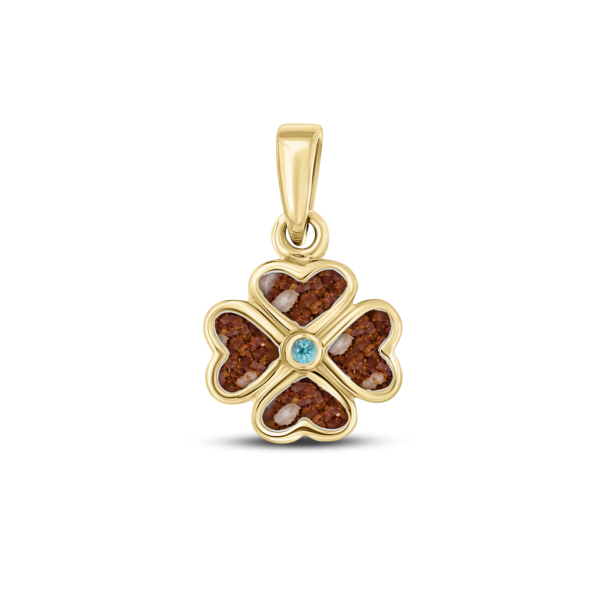 Lucy as-hanger in massief geel goud met koperbruin askleur en blauwe topaas