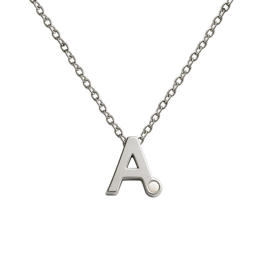 Alix initialketting met as in gerhodineerd zilver of massief witgoud, askleur antraciet