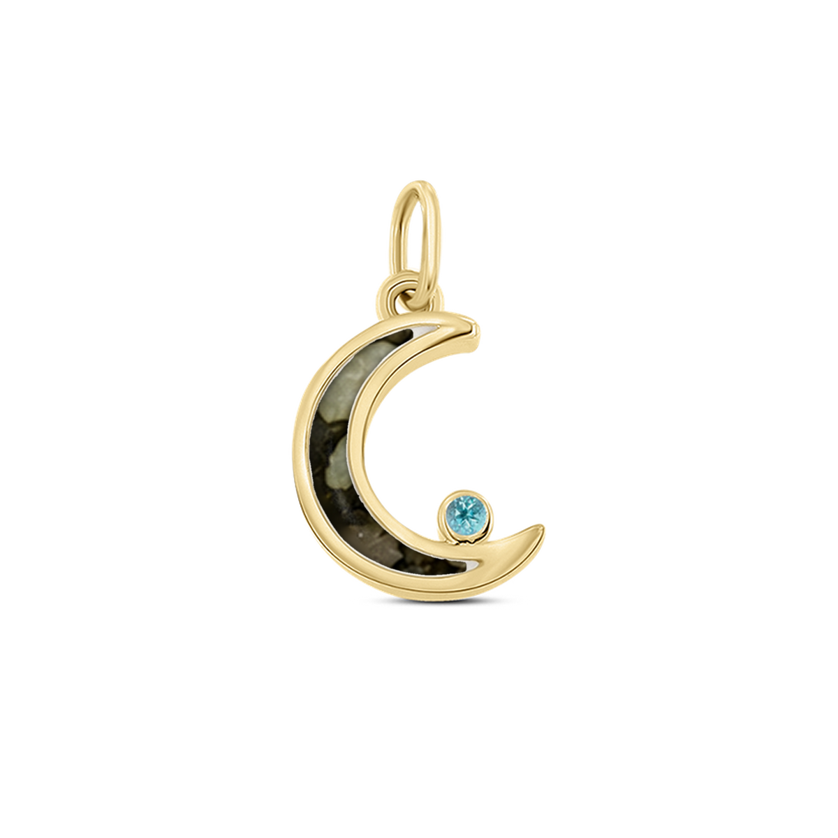 Ayla as-hanger in massief geel goud met antraciet askleur en blauwe topaas