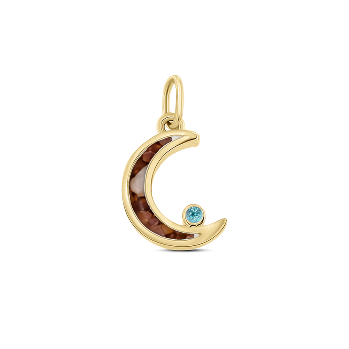 Ayla as-hanger in massief geel goud met koperbruin askleur en blauwe topaas
