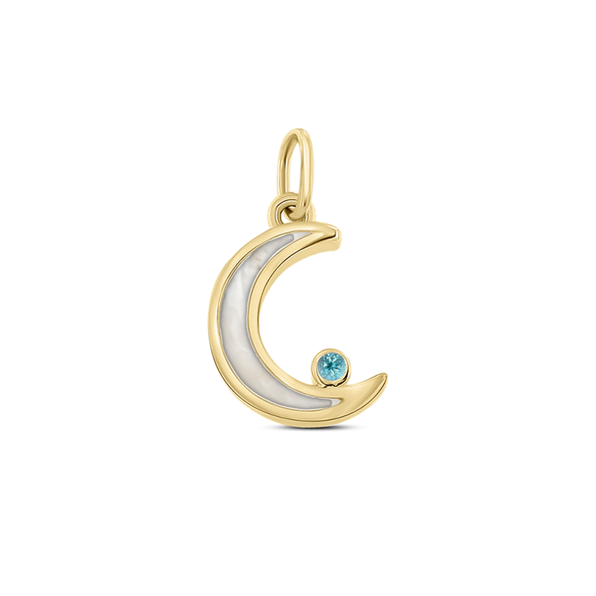 Ayla as-hanger in massief geel goud met parelmoer askleur en blauwe topaas