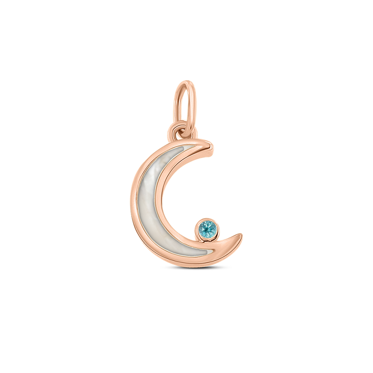 Ayla as-hanger in massief rosé goud met parelmoer askleur en blauwe topaas