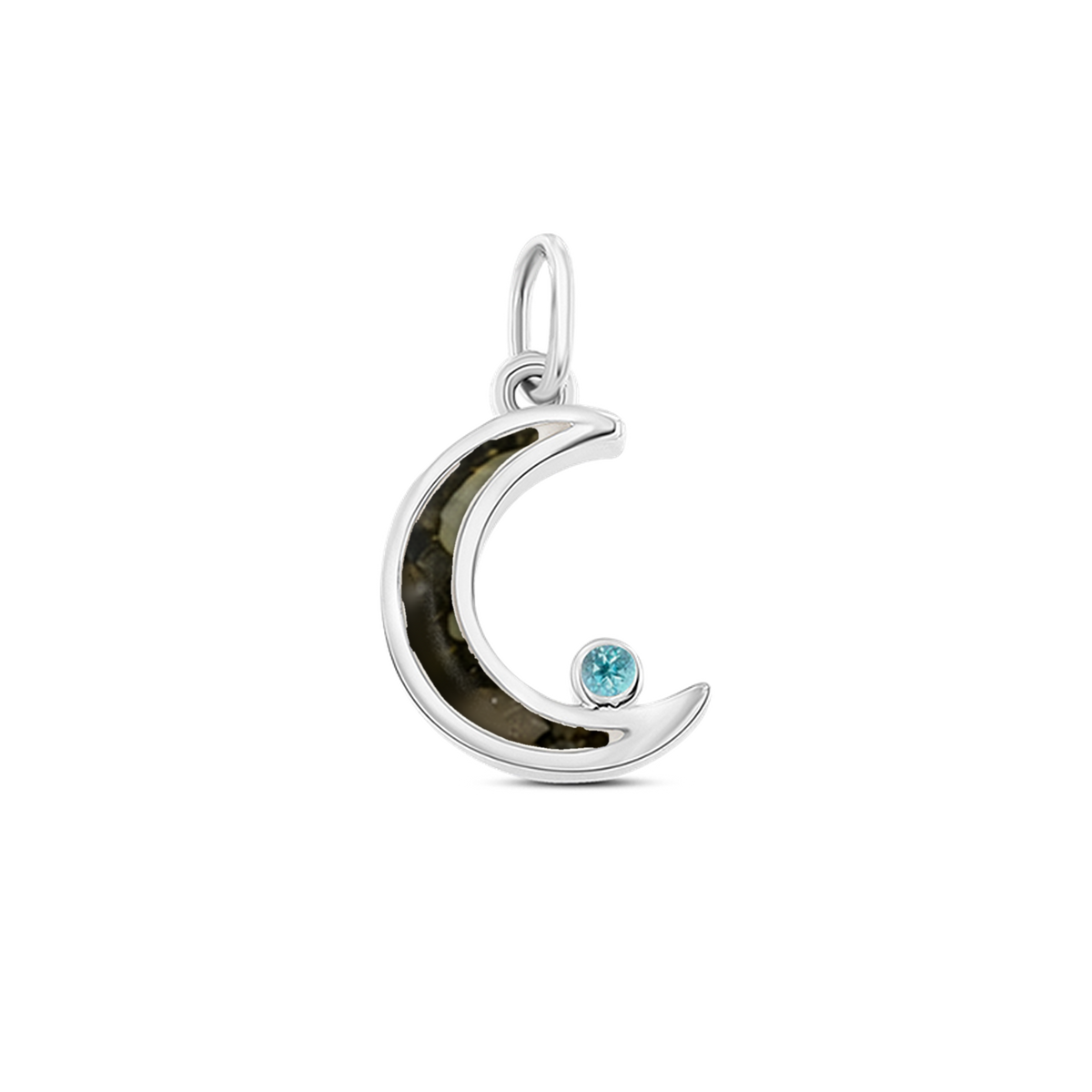 Ayla as-hanger in massief wit goud met antraciet askleur en blauwe topaas