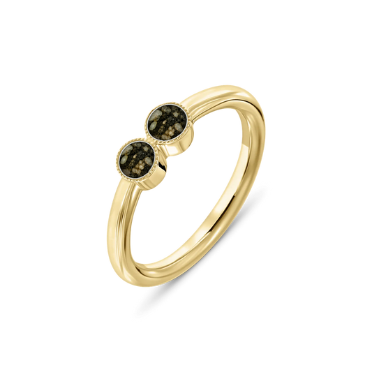 Bo as-ring in massief geel goud met antraciet askleur