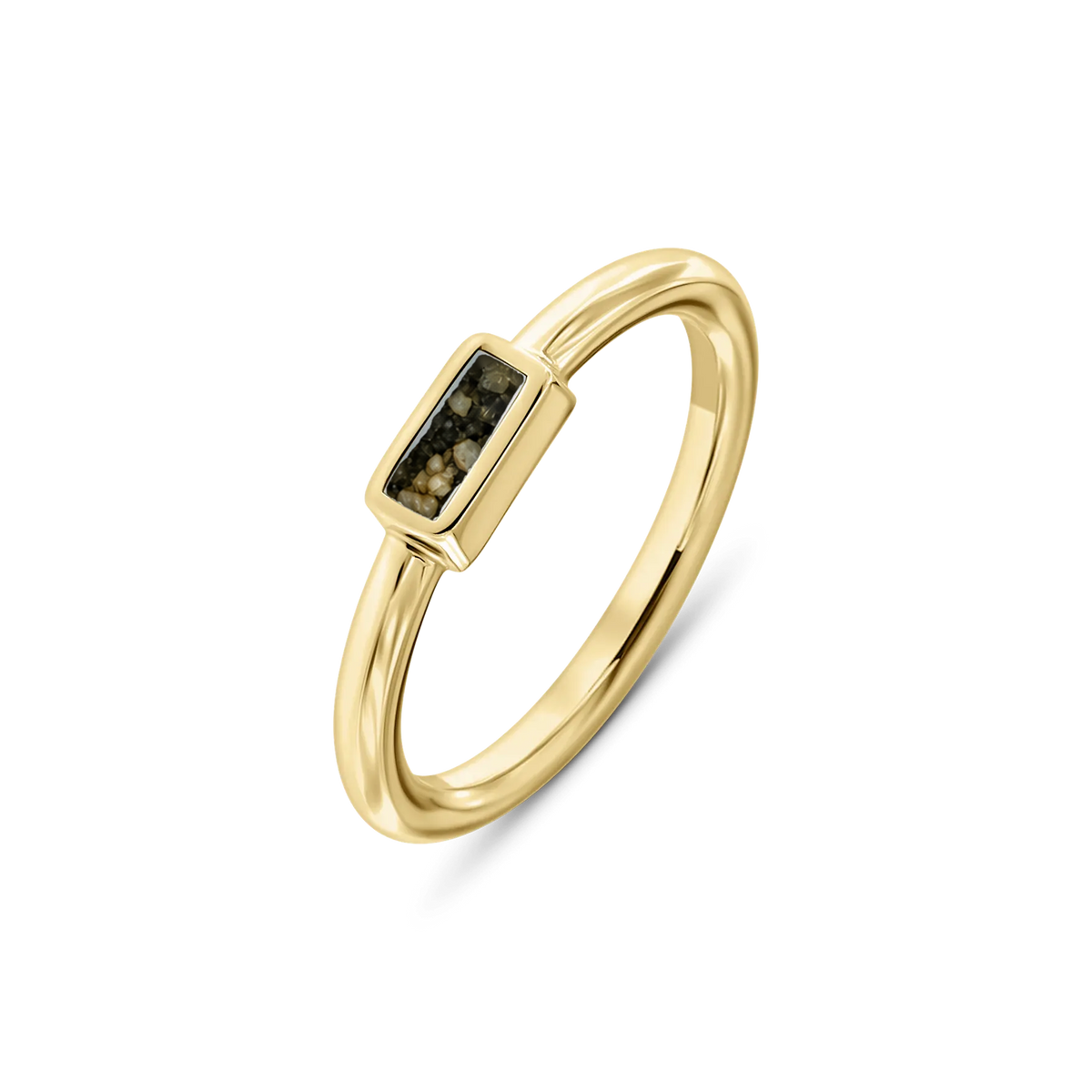 Britt as-ring in massief geel goud met antraciet askleur