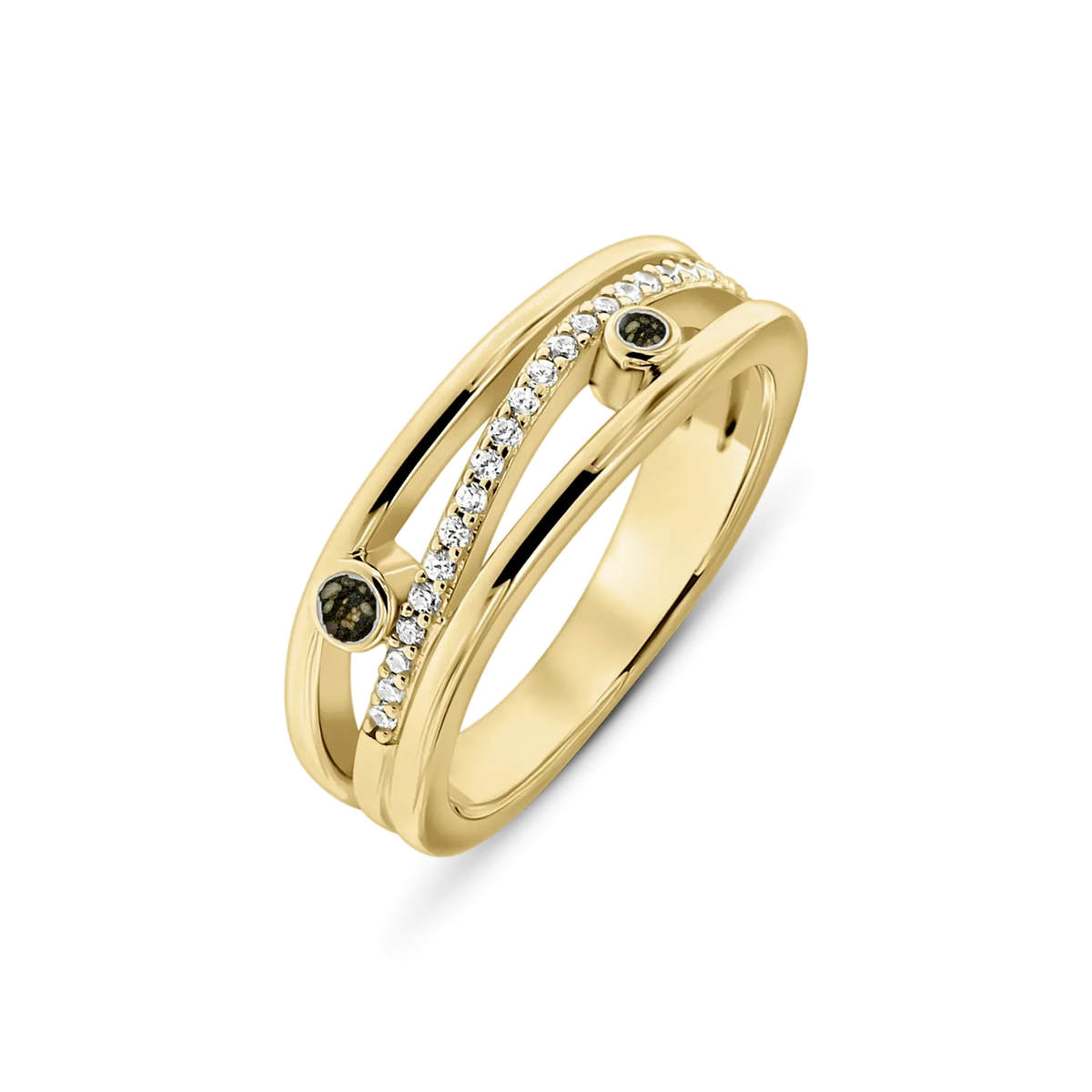 Charlotte as-ring in massief geel goud met antraciet askleur