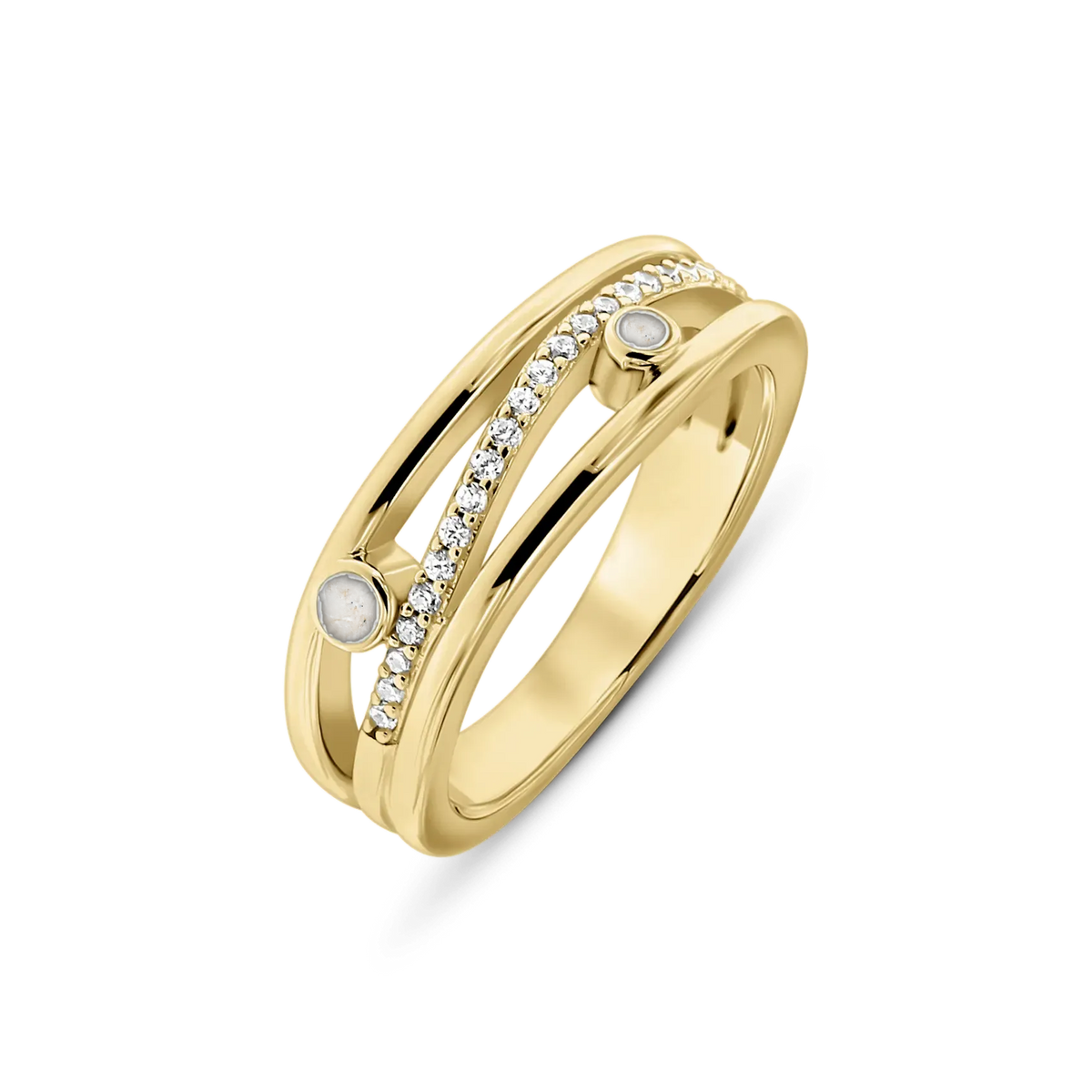 Charlotte as-ring in massief geel goud met parelmoer askleur
