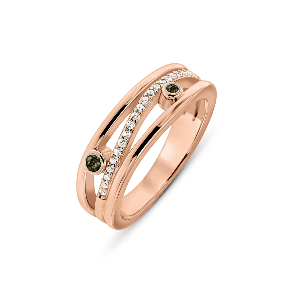 Charlotte as-ring in massief rosé goud met antraciet askleur
