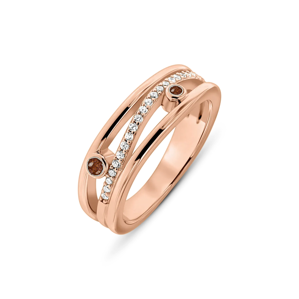 Charlotte as-ring in massief rosé goud met koperbruin askleur