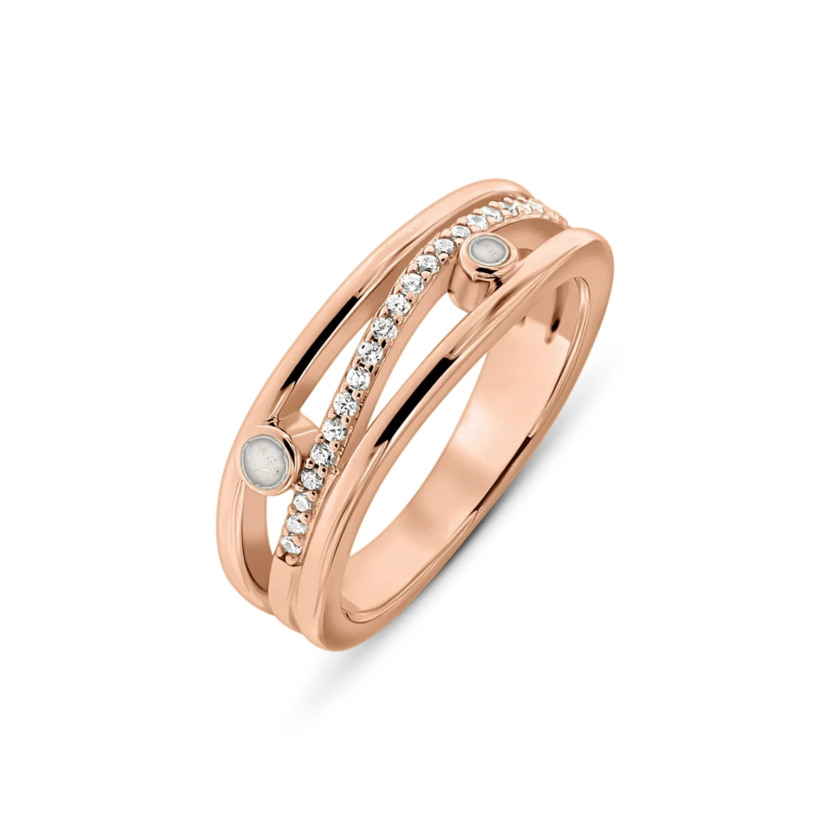 Charlotte as-ring in massief rosé goud met parelmoer askleur