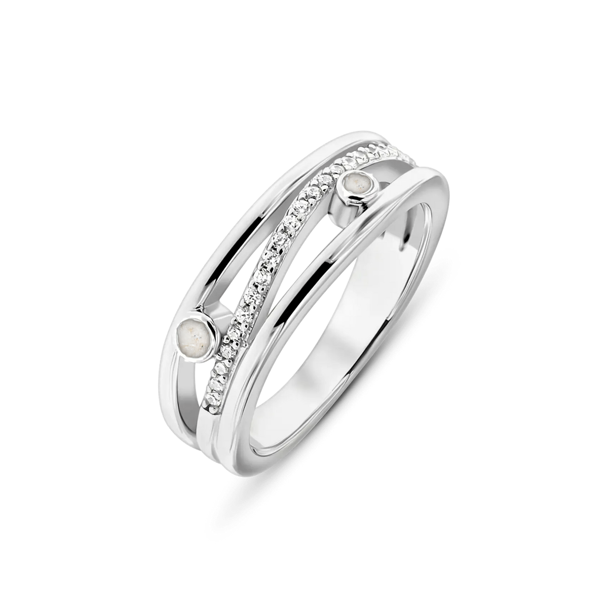 Charlotte as-ring in massief wit goud met parelmoer askleur