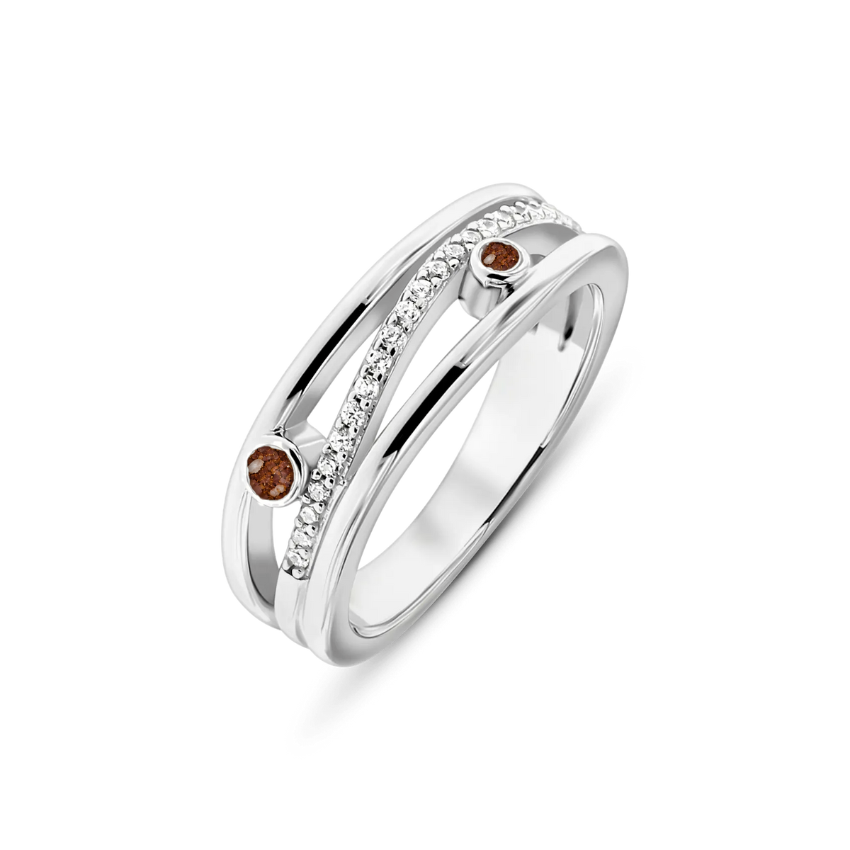 Charlotte as-ring in 925 zilver met koperbruin askleur