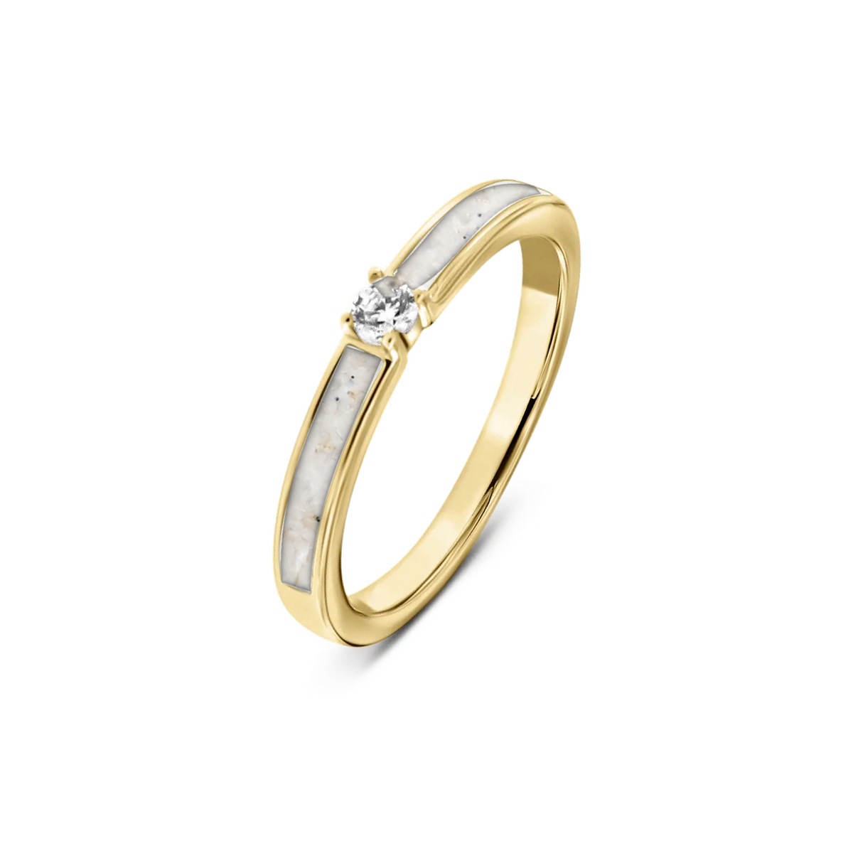 Cinderella as-ring in massief geel goud met parelmoer askleur en zirkonia