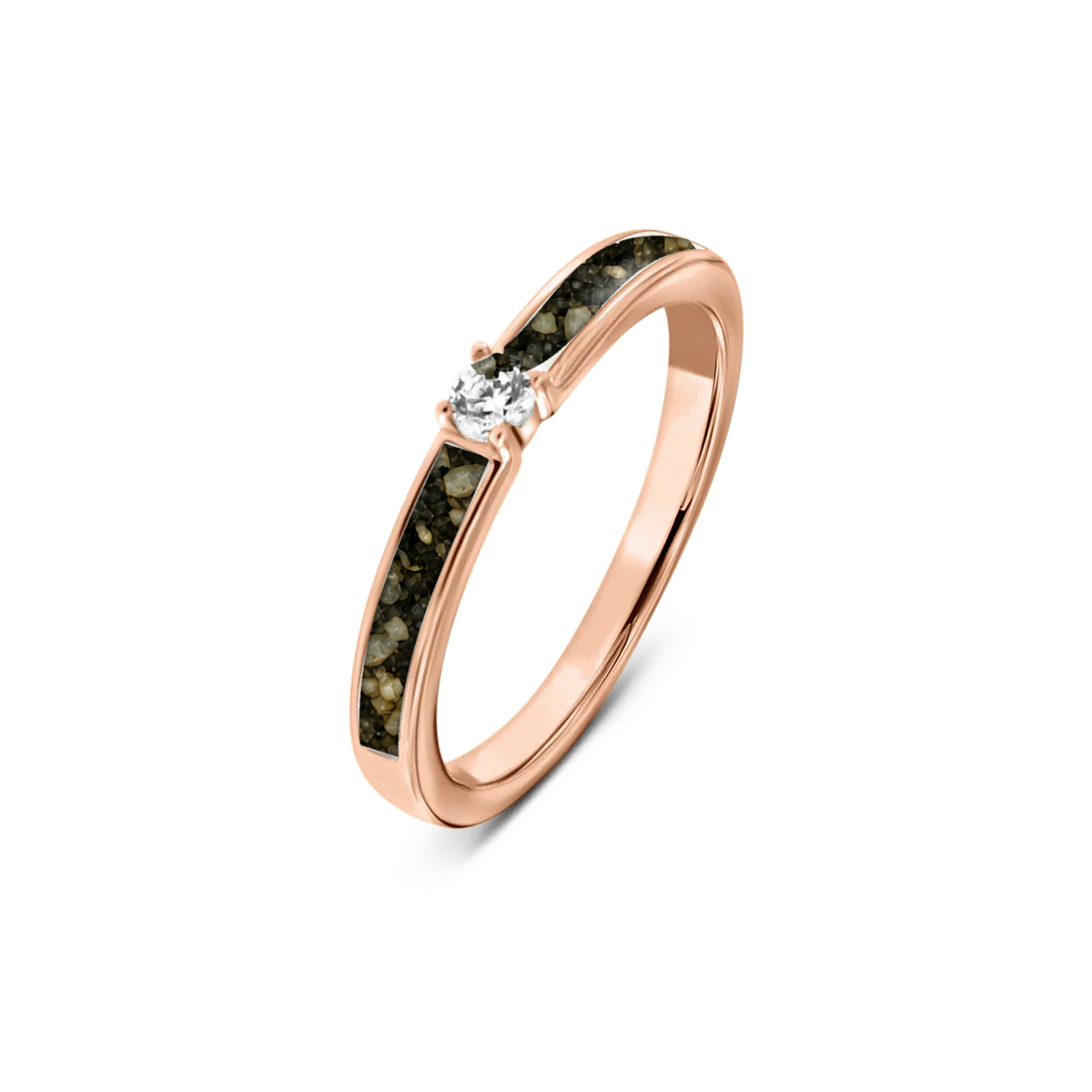 Cinderella as-ring in massief rosé goud met antraciet askleur en zirkonia
