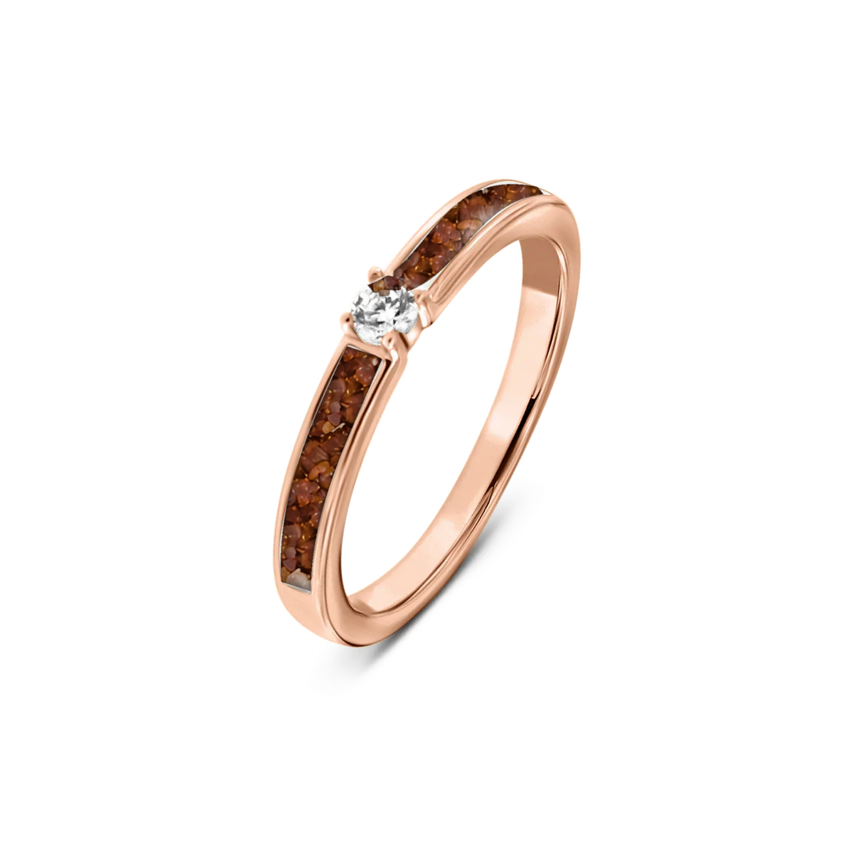 Cinderella as-ring in massief rosé goud met koperbruin askleur en zirkonia