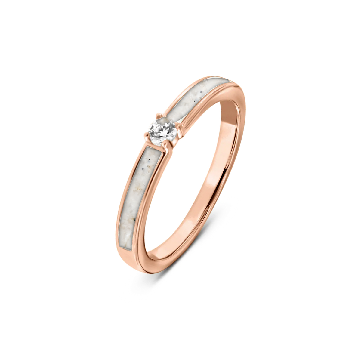Cinderella as-ring in massief rosé goud met parelmoer askleur en zirkonia
