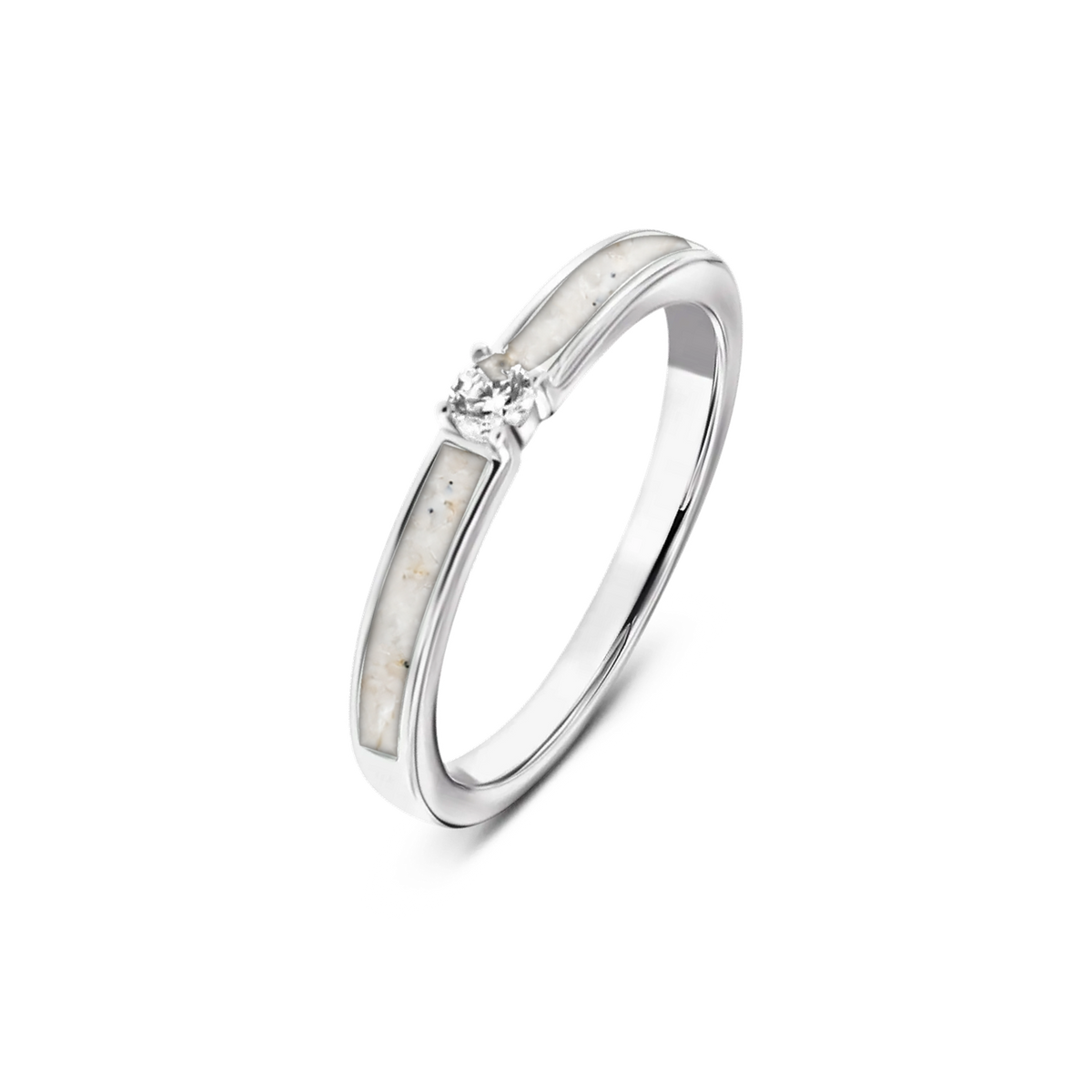 Cinderella as-ring in massief wit goud met parelmoer askleur en zirkonia