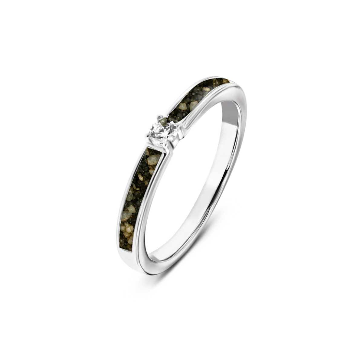 Cinderella as-ring in 925 zilver met antraciet askleur en zirkonia