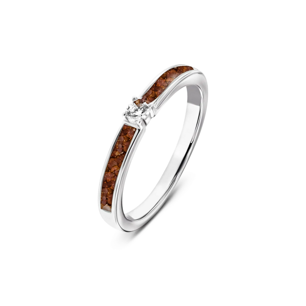Cinderella as-ring in 925 zilver met koperbruin askleur en zirkonia