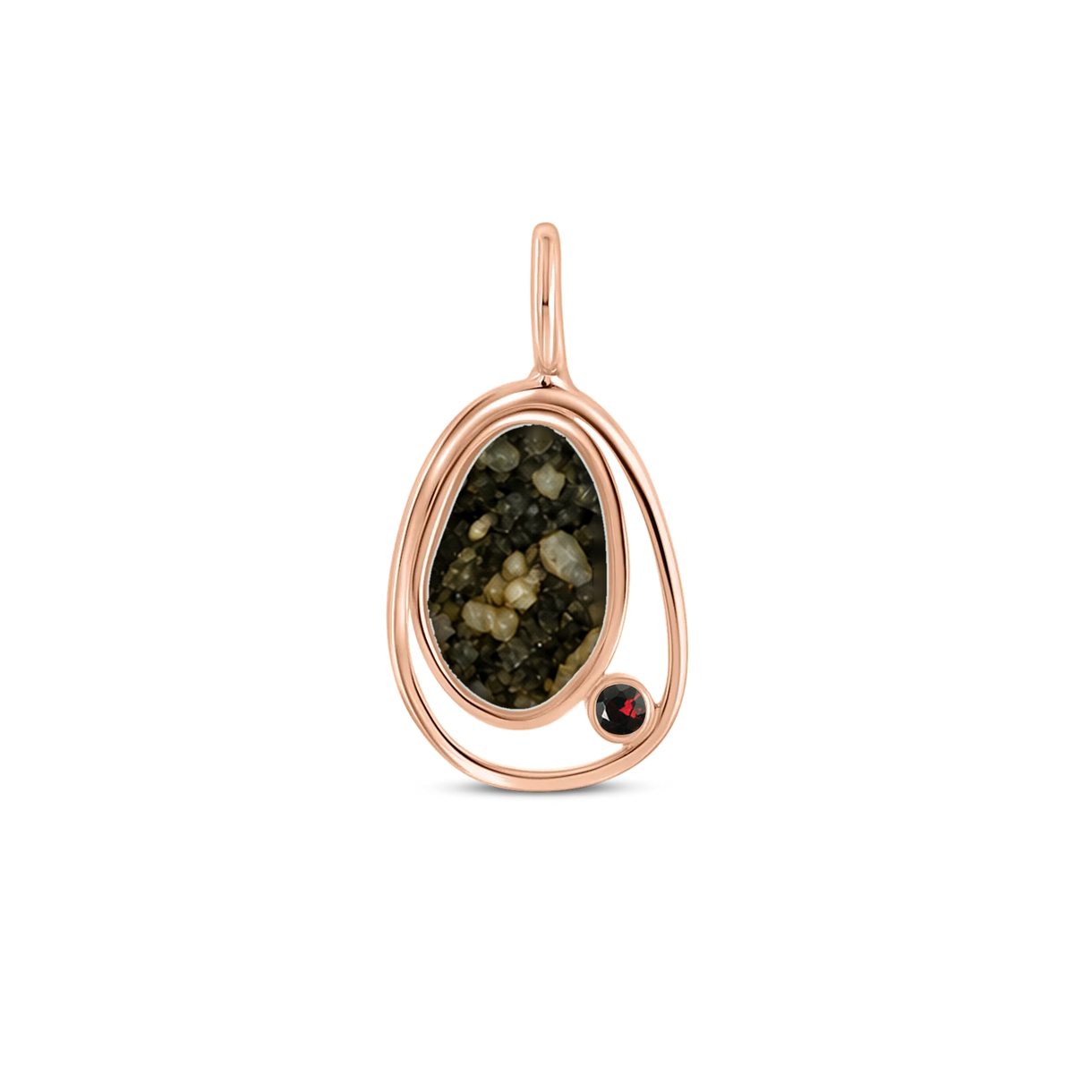 Danique as-hanger in massief rosé goud met antraciet askleur en granaat
