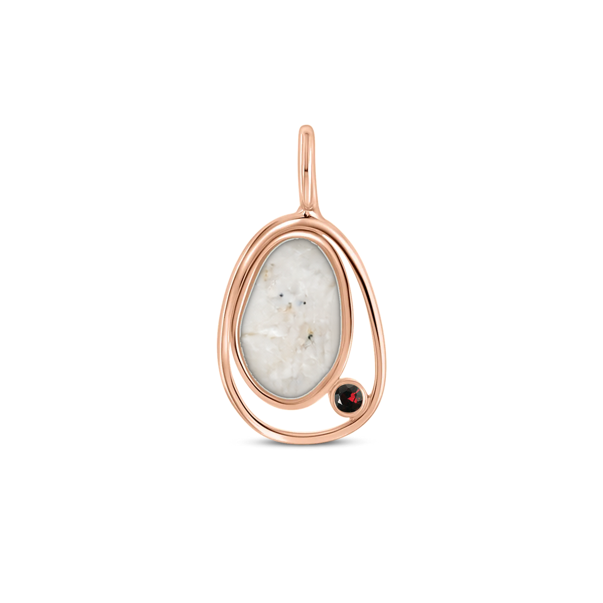 Danique as-hanger in massief rosé goud met parelmoer askleur en granaat