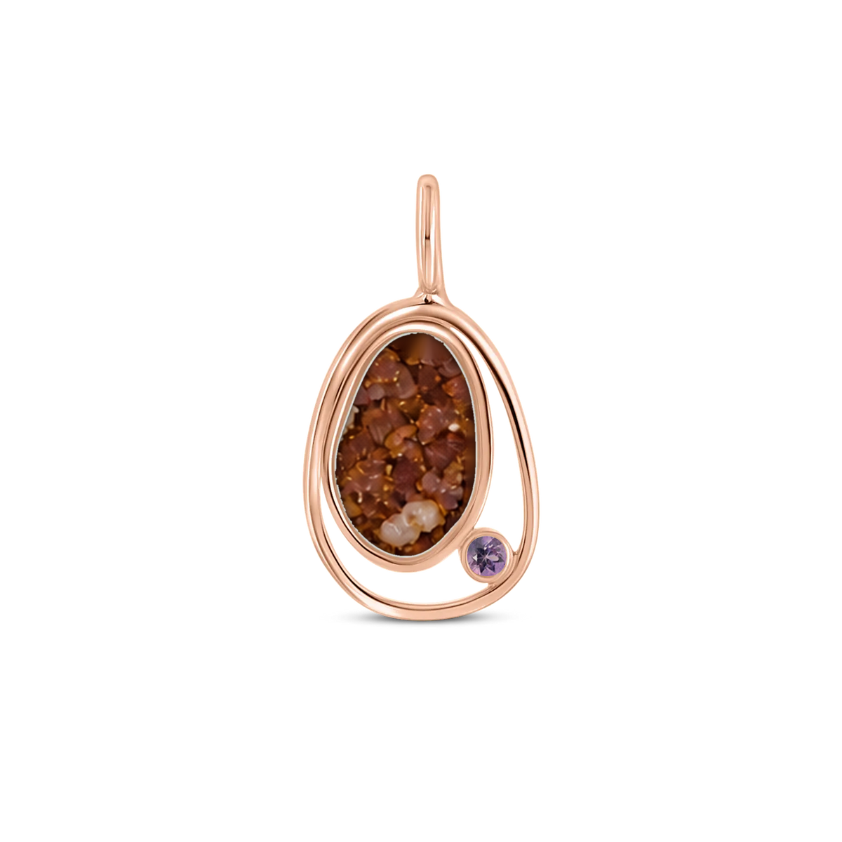 Danique as-hanger in massief rosé goud met koperbruin askleur en amethist