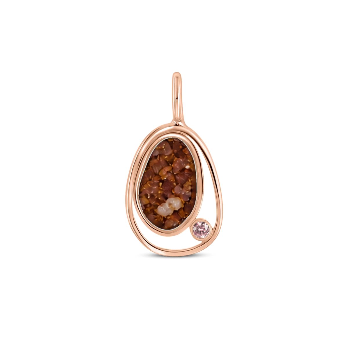 Danique as-hanger in massief rosé goud met koperbruin askleur en morganiet