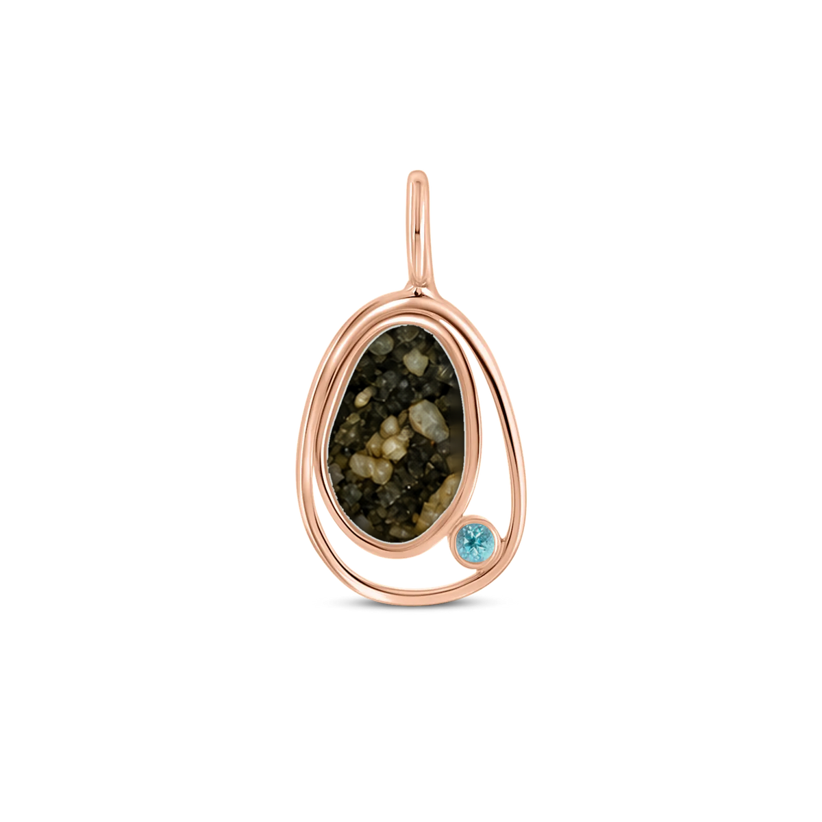 Danique as-hanger in massief rosé goud met antraciet askleur en blauwe topaas