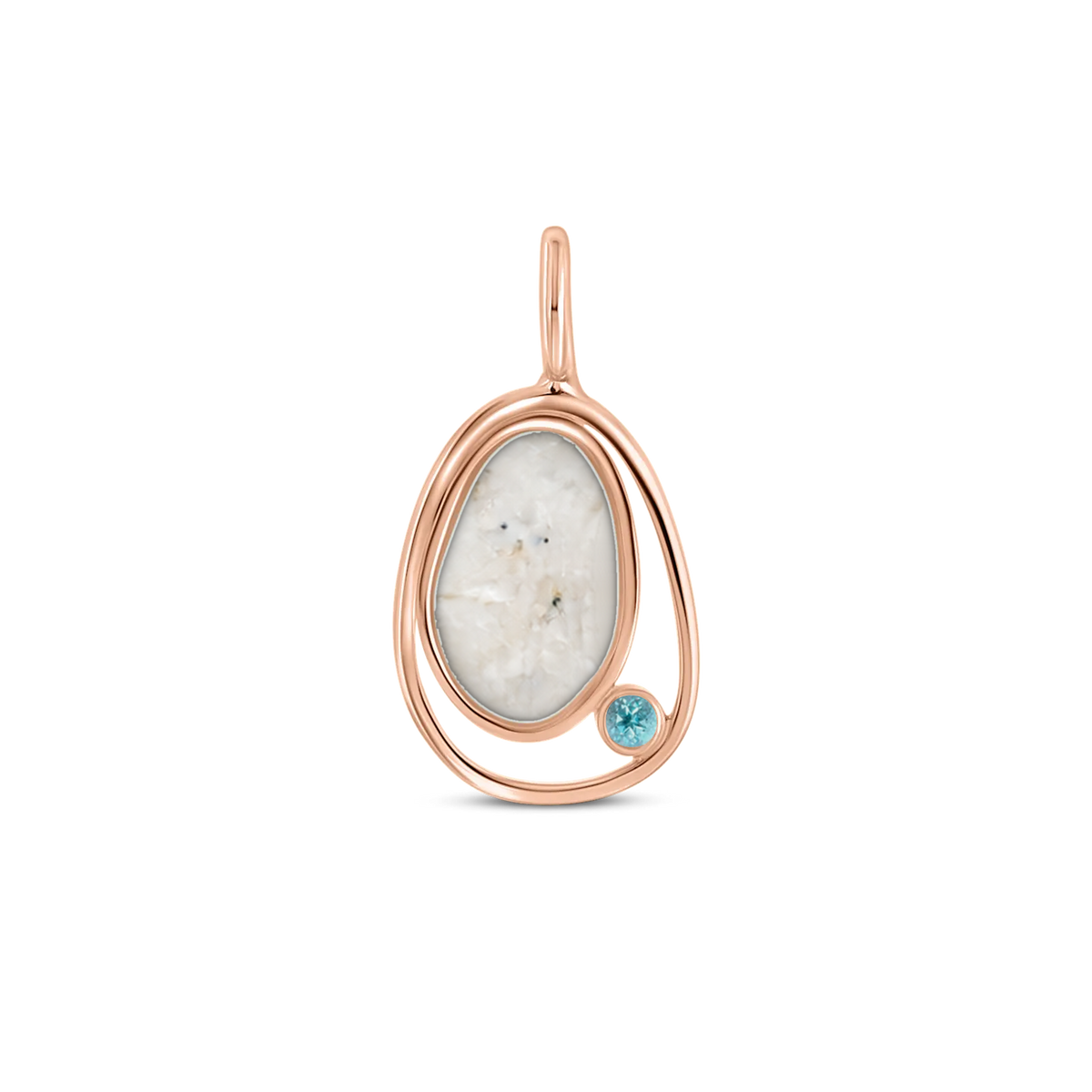 Danique as-hanger in massief rosé goud met parelmoer askleur en blauwe topaas