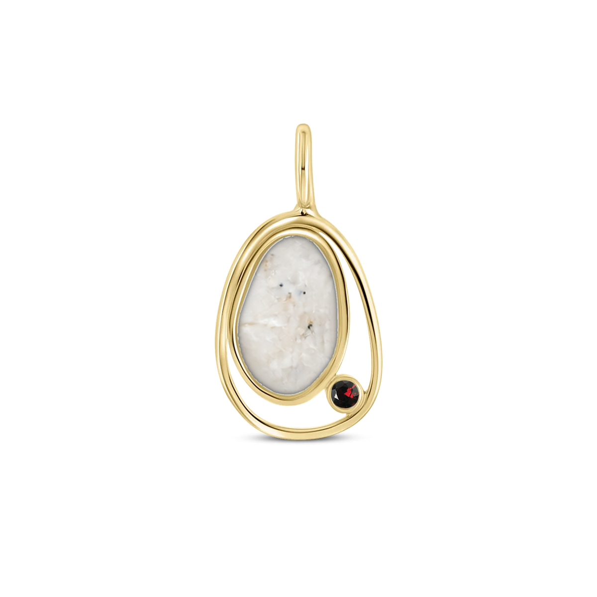 Danique as-hanger in massief geel goud met parelmoer askleur en granaat