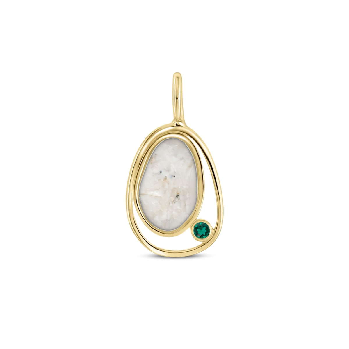 Danique as-hanger in massief geel goud met parelmoer askleur en smaragd