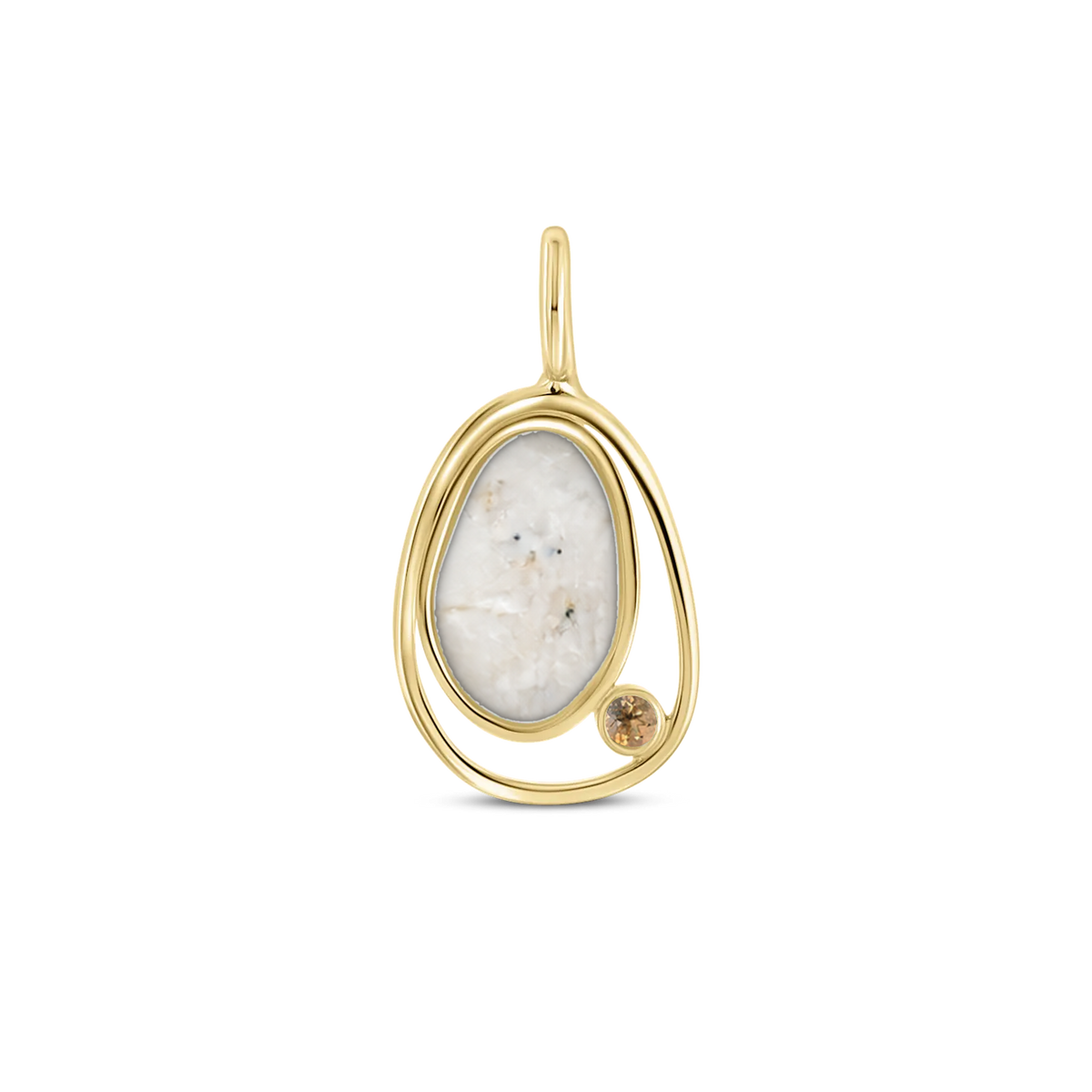Danique as-hanger in massief geel goud met parelmoer askleur en morganiet