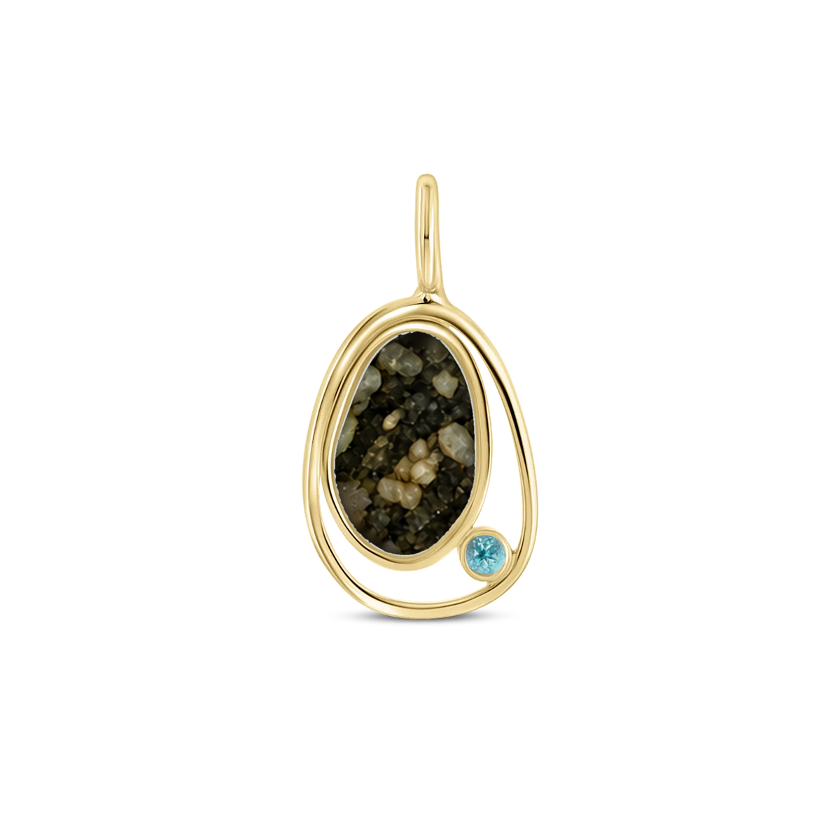 Danique as-hanger in massief geel goud met antraciet askleur en blauwe topaas