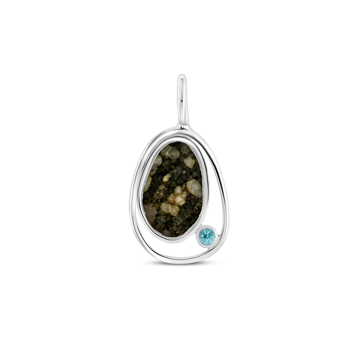 Danique as-hanger in massief wit goud met antraciet askleur en blauwe topaas
