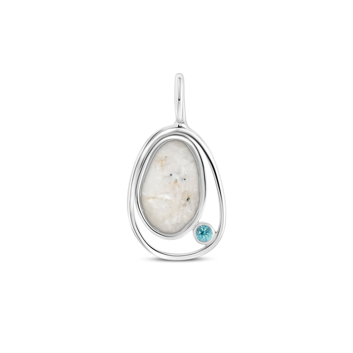 Danique as-hanger in massief wit goud met parelmoer askleur en blauwe topaas