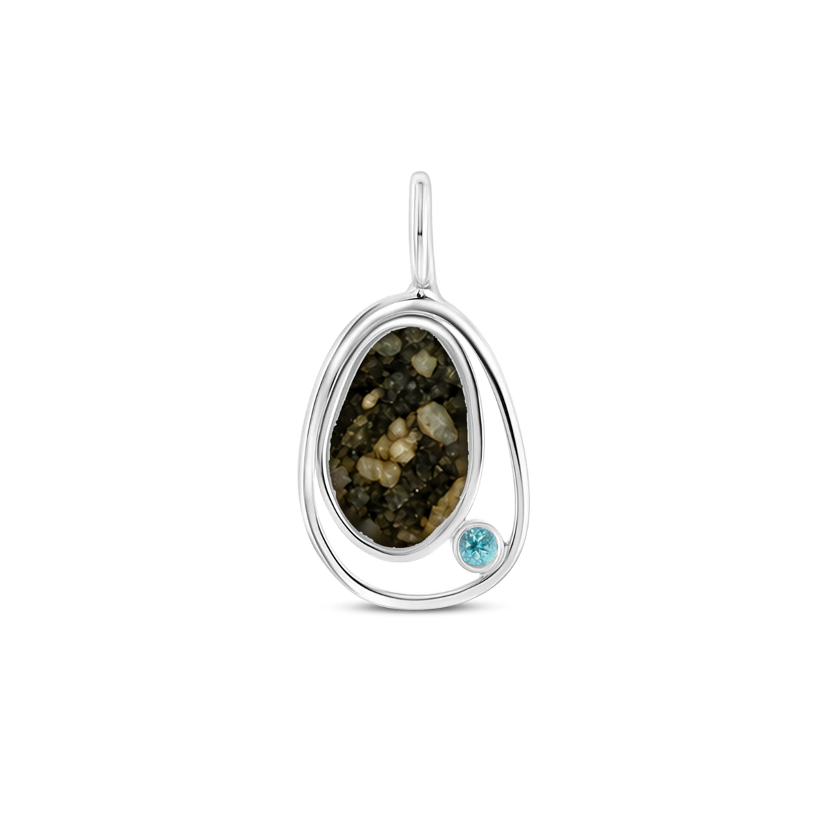 Danique as-hanger in 925 zilver met antraciet askleur en blauwe topaas