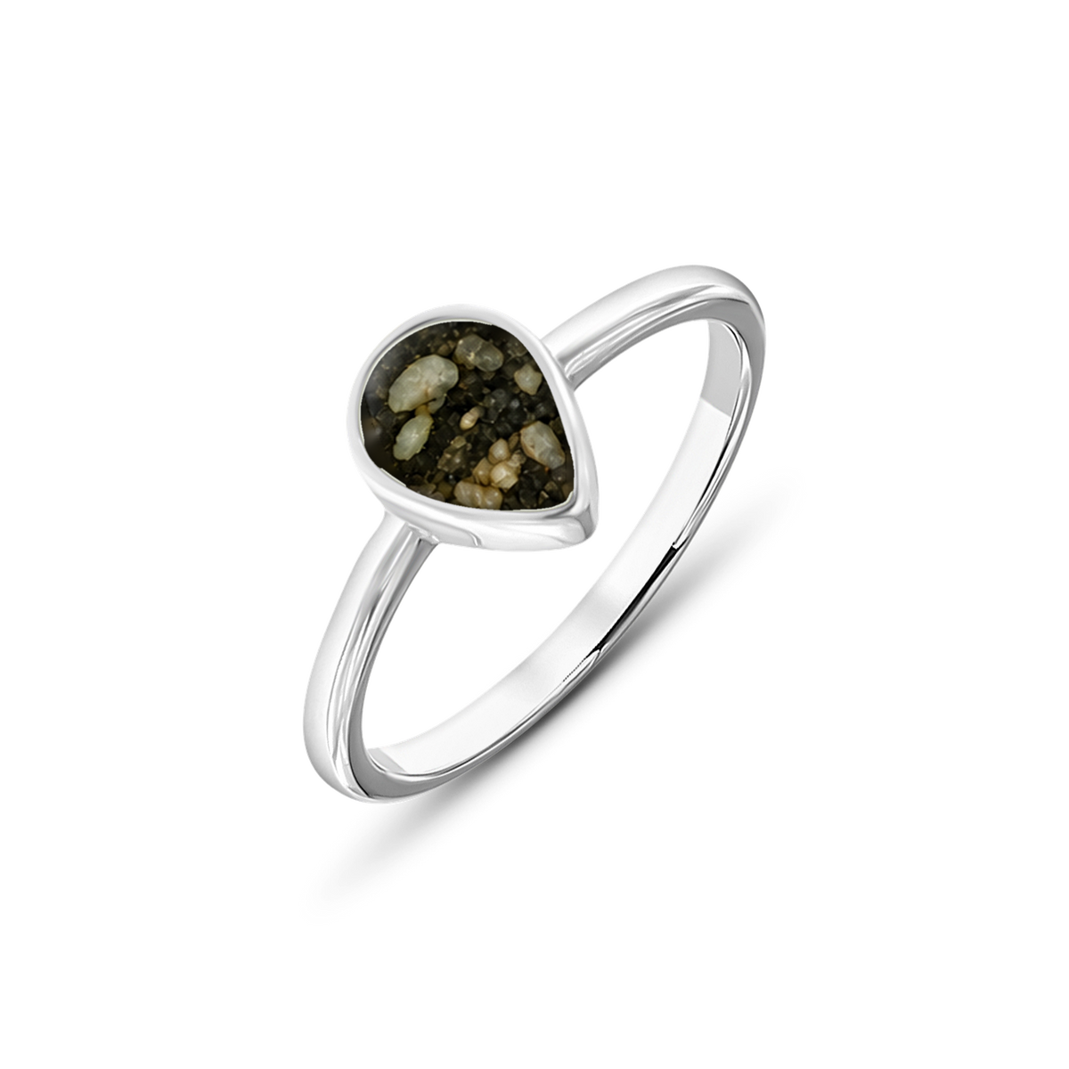 Droplet as-ring in massief wit goud met antraciet askleur