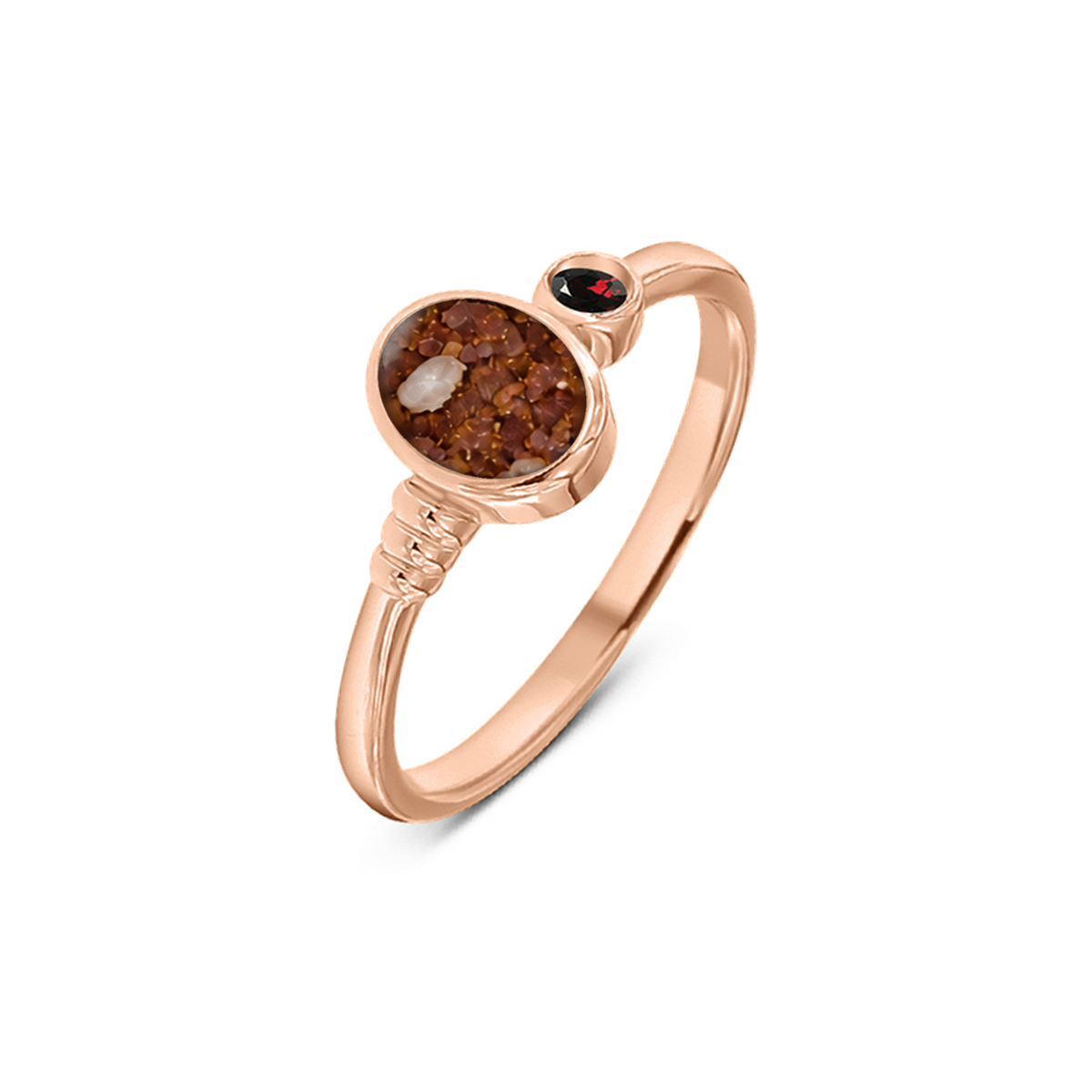 Elisa as-ring in massief rosé goud met koperbruin askleur en granaat