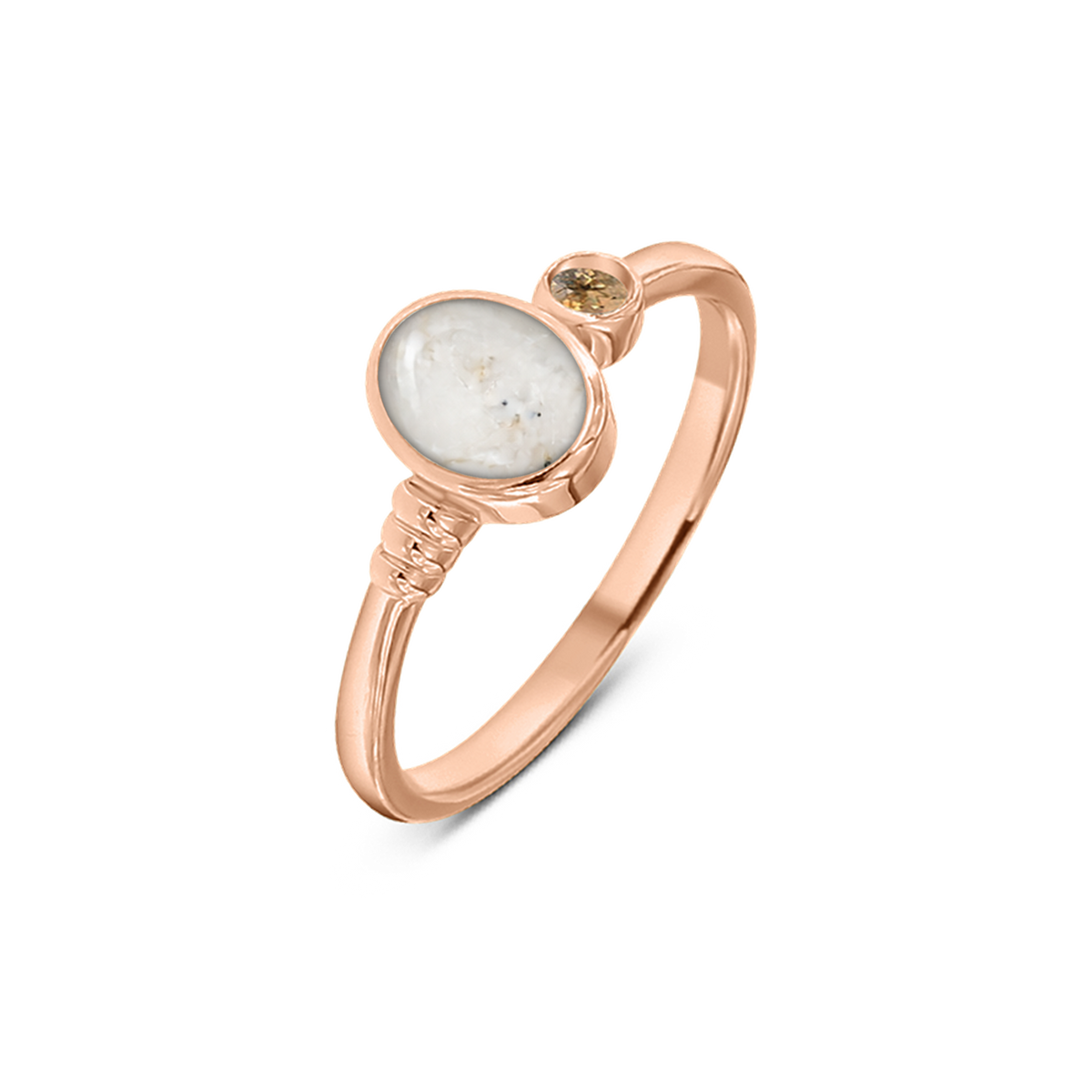 Elisa as-ring in massief rosé goud met parelmoer askleur en citrien