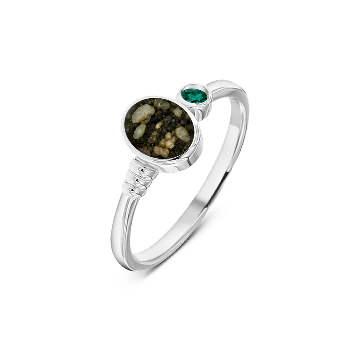Elisa as-ring in massief wit goud met antraciet askleur en smaragd