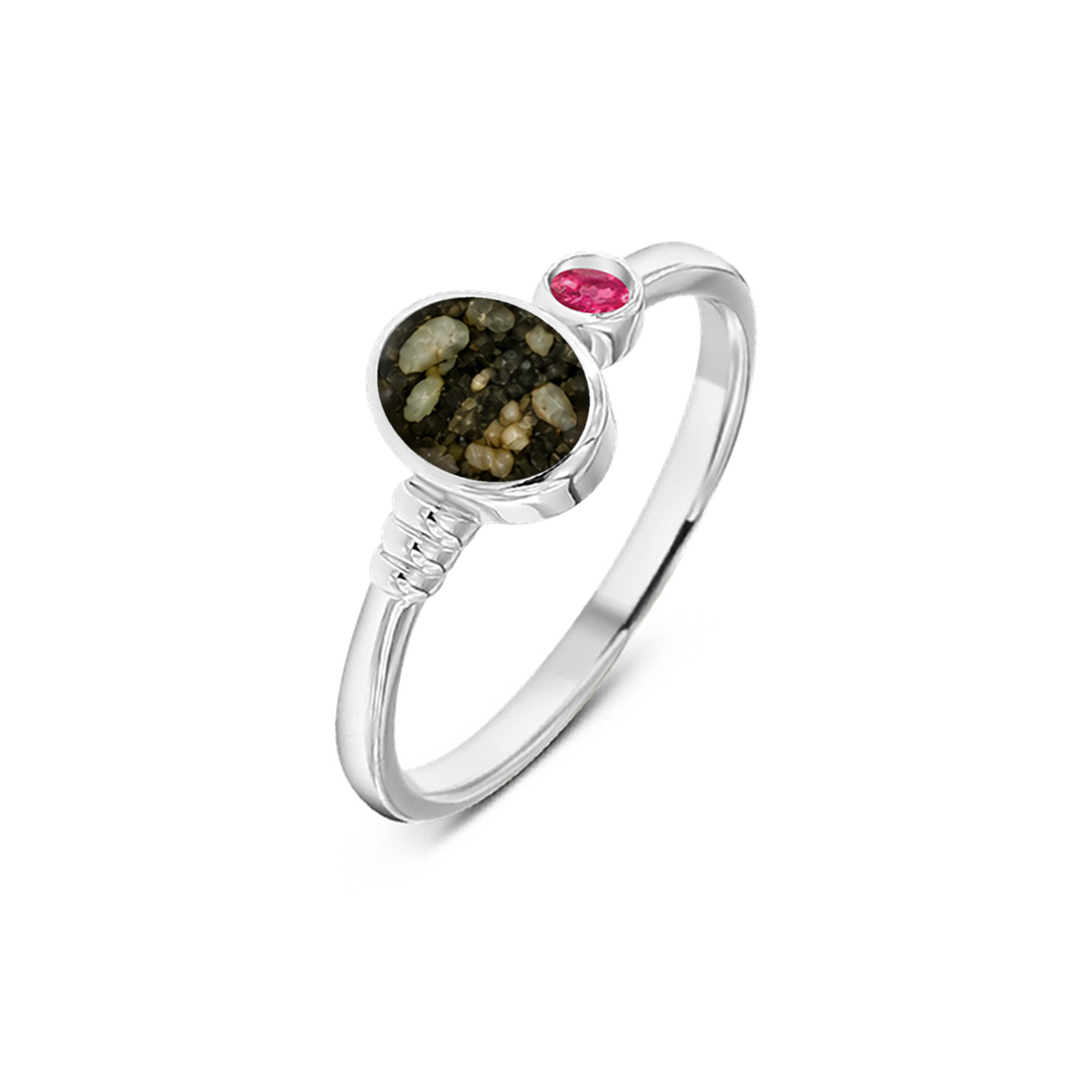 Elisa as-ring in massief wit goud met antraciet askleur en robijn
