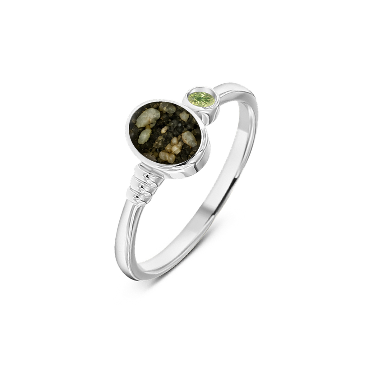 Elisa as-ring in massief wit goud met antraciet askleur en peridot