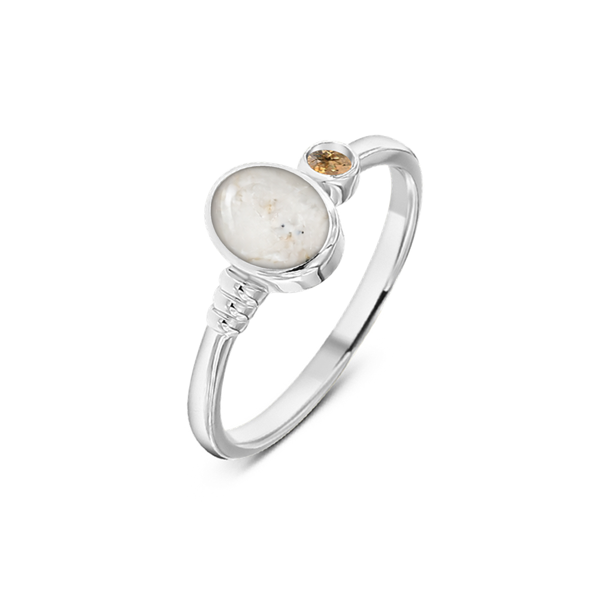 Elisa as-ring in massief wit goud met parelmoer askleur en citrien