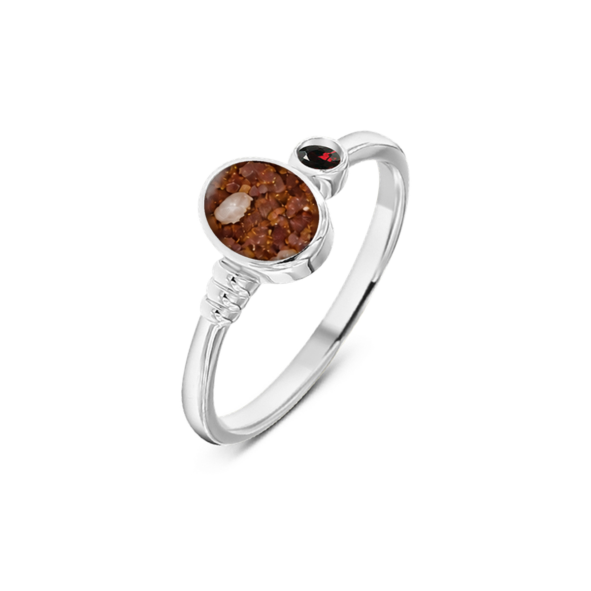 Elisa as-ring in 925 zilver met koperbruin askleur en granaat