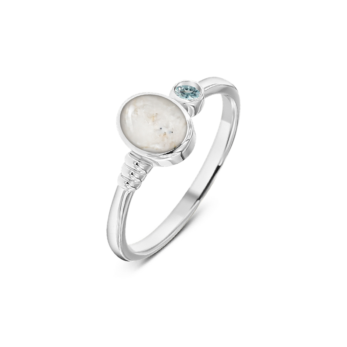 Elisa as-ring in 925 zilver met parelmoer askleur en aquamarijn