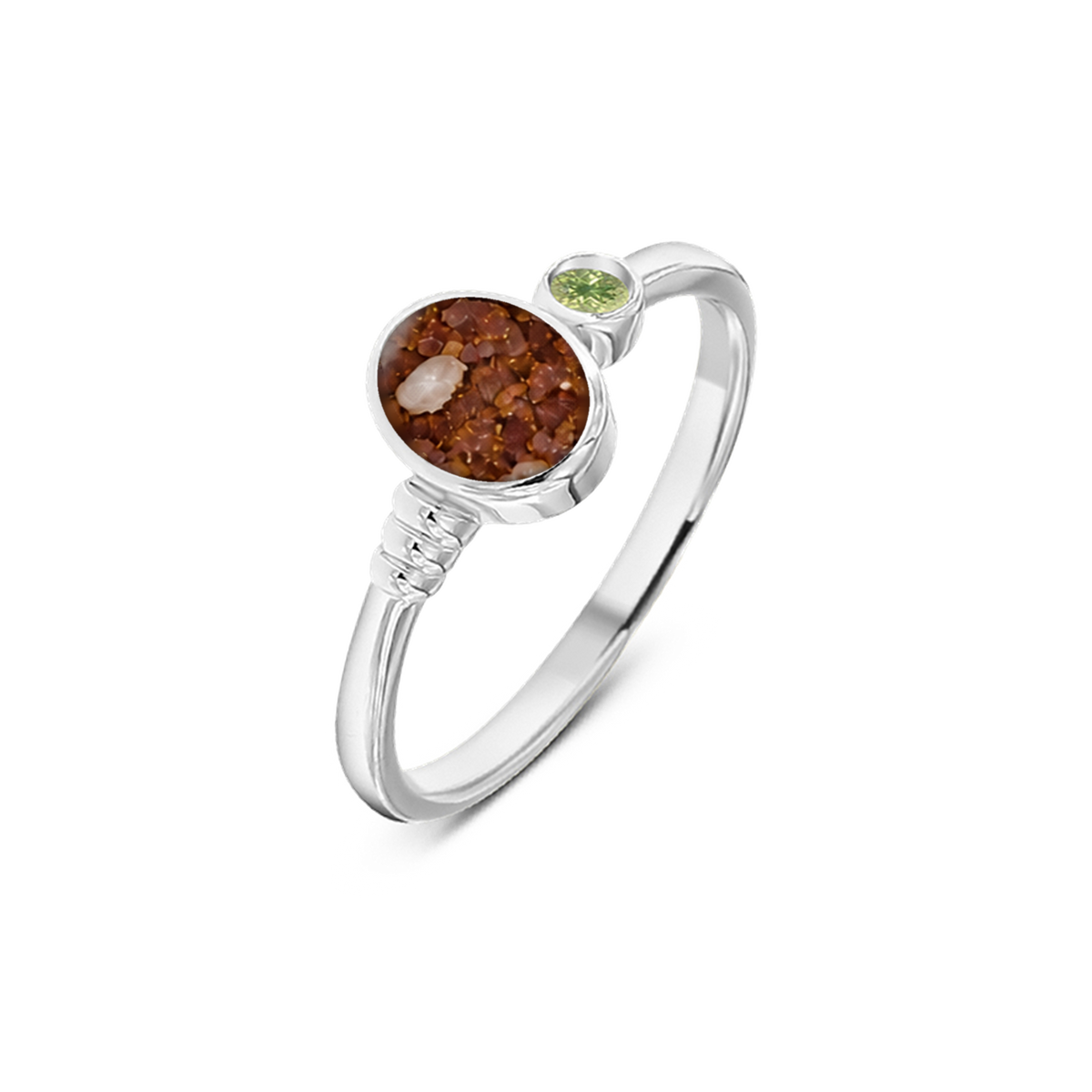 Elisa as-ring in 925 zilver met koperbruin askleur en peridot