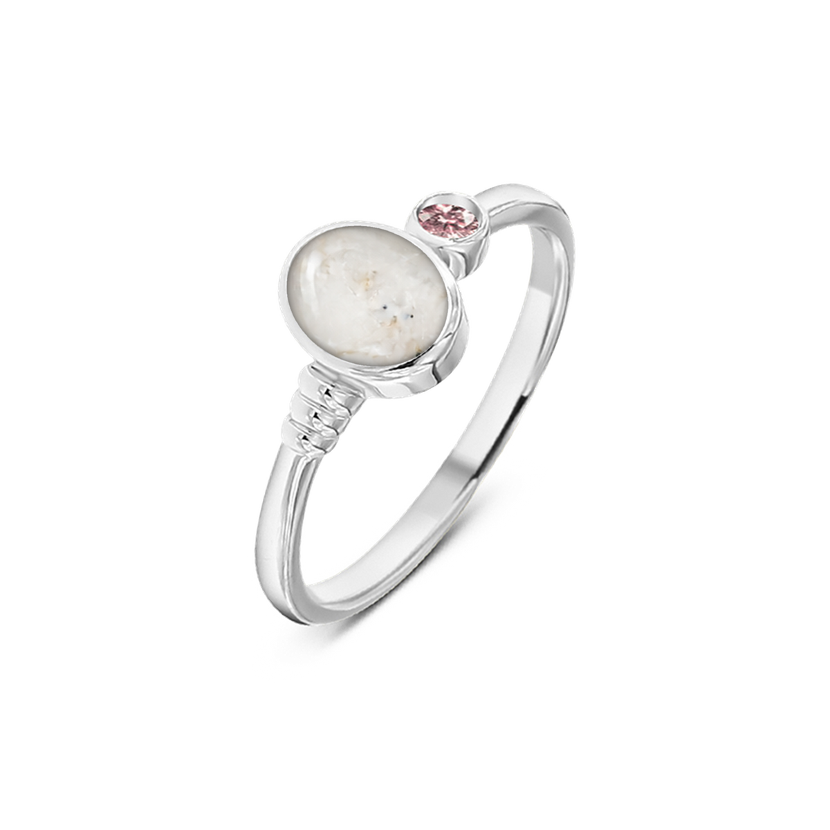 Elisa as-ring in 925 zilver met parelmoer askleur en morganiet