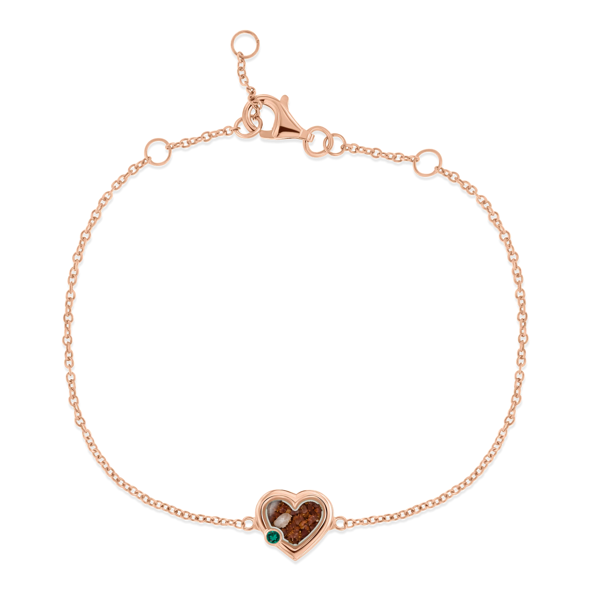 Esmée as-armband in massief rosé goud met koperbruin askleur en smaragd