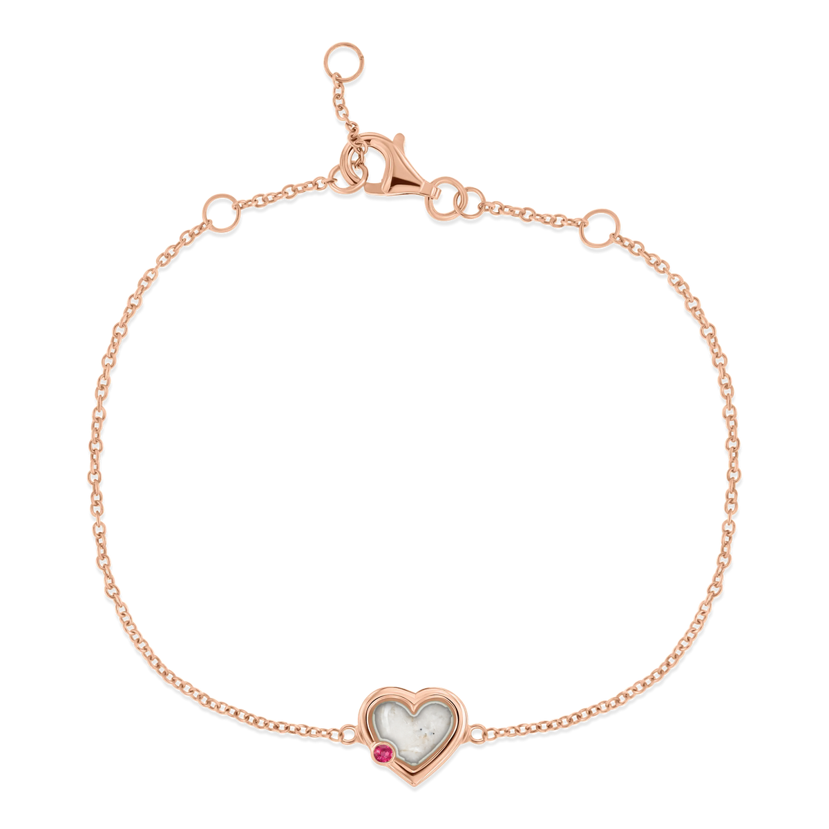 Esmée as-armband in massief rosé goud met parelmoer askleur en robijn