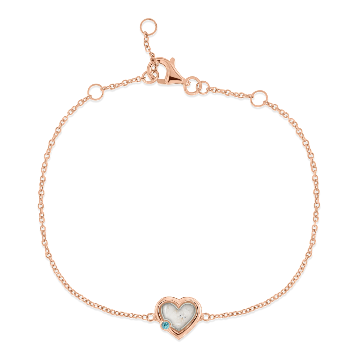 Esmée as-armband in massief rosé goud met parelmoer askleur en blauwe topaas